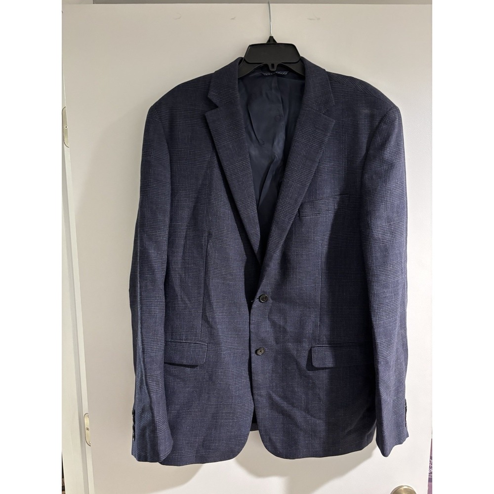 Ralph Lauren Lauren Men's  Blazer 46L Blue Plaid Wool Linen Blend 2-Button